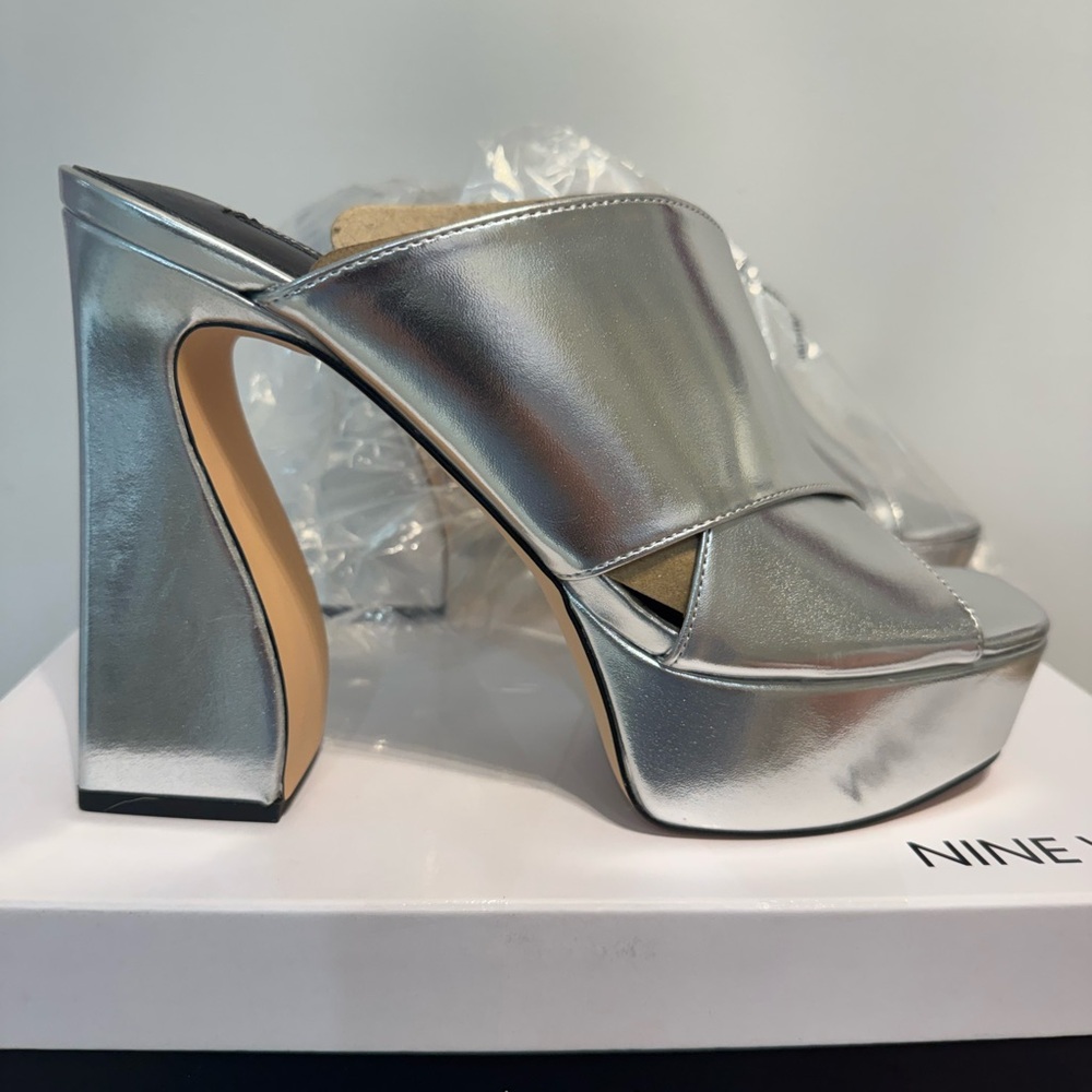 Nine West Metallic Silver Mules